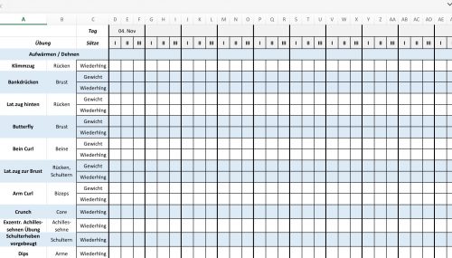 Trainingsplan Krafttraining Excel PDF
